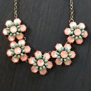 Orange and turquoise flower necklace